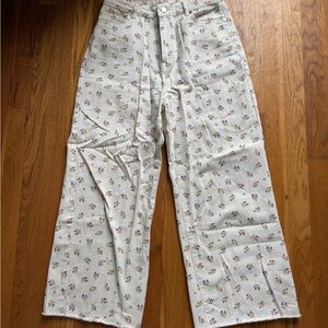 Floral Wide Leg Jeans - Cream